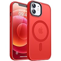 CANSHN Magnetic Designed for iPhone 12/12 Pro Case [Compatible with Magsafe] [Translucent Matte] Slim Thin Shockproof Protective Bumper Cover Phone Case for iPhone 12/12 Pro 6.1 Inch - Red