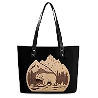 Bear Wood Forests Mountain Women's Handbag PU Leather Tote Bag Purses Top Handle Shoulder Bags for Work Travel Business Shopping Casual