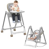 High Chairs for Babies and Toddlers, Baby Swings for Infants, Foldable High Chair with Wheels，5 Adjustable Height, 4-Position Backrest, 3 Footrest Positions, Double Removable Tray