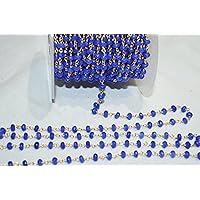 LKBEADS 36 inch long gem blue jade 3mm rondelle shape faceted cut beads wire wrapped gold plated rosary chain for jewelry making/DIY jewelry crafts #Code - ROS-0148