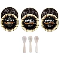 OVERNIGHT GUARANTEED, BESTER Premium Russian Osetra Sturgeon Caviar - 3 tins of 1 oz -30G (Trio Pack) - Malossol Ossetra Black Roe - Premium Quality, Traditional Style, imported