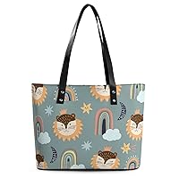 Womens Handbag Star Moon Fox Pattern Leather Tote Bag Top Handle Satchel Bags For Lady