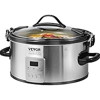 VEVOR Slow Cooker, 7QT 280W Electric Slow Cooker Pot with 3-Level Heat Settings, Digital Slow Cookers with 20 Hours Max Timer, Locking Lid, Ceramic Inner Pot for Home/Commercial Use