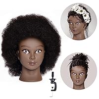 Afro Hair Mannequin Head With 100% Human Hair Curly Cosmetology Doll Head Stand for Display Hairdresser Practice Braiding Styling Training head mannequin（2# Black 10Inch）