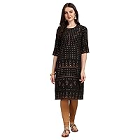 Shirley 3/4 sleeve indian ethnic cotton blend digital printed with artistic black kurti for women