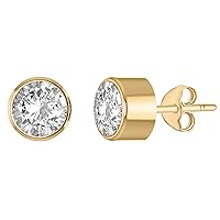 Solid 14K Yellow Gold Over 925 Sterling Silver Solitaire Birthstone Gemstone Stud Earrings for Women April
