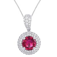 Created Round Cut Ruby & White Diamond 925 Sterling Silver 14K Gold Finish Round Circle Pendant Necklace for Women's & Girl's