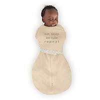 SwaddleDesigns 6-Way Omni Swaddle Sack for Newborn with Wrap & Arms Up Sleeves & Mitten Cuffs, Easy Swaddle Transition, Better Sleep for Baby, Heathered Oatmeal, Eat Sleep Repeat, Small, 0-3 Months