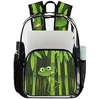 Animals Frog Summer Bamboo（05） Clear Backpack Heavy Duty Transparent Bookbag for Women Men See Through PVC Backpack for Security, Work, Sports, Stadium