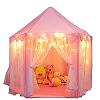 ORIAN Princess Castle Playhouse Tent for Girls with LED Star Lights – Indoor & Outdoor Large Kids Play Tent for Imaginative Games – ASTM Certified, 230 Polyester Taffeta. Pink 55