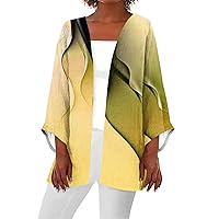 Women's Tops Plus Size Summer Cardigan 3/4 Length Sleeve Shirts Open Front Womens Tops 2024 Vintage Graphic Print Blouses
