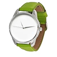Minimal Green Watch, Quartz Analog Watch with Leather Band
