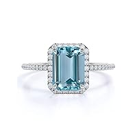 MRENITE Created Aquamarine Engagement Rings for Women 10K 14K 18K Gold 1 Carat Center March Birthstone Ring Jewelry Gift for Her