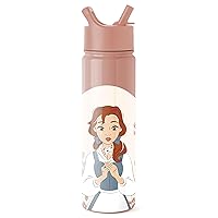 Disney Princess Water Bottle with Straw Lid Insulated Stainless Steel Metal Thermos | Gifts for Women Men Reusable Leak Proof Flask | Summit Collection | 22oz Belle on Mauve