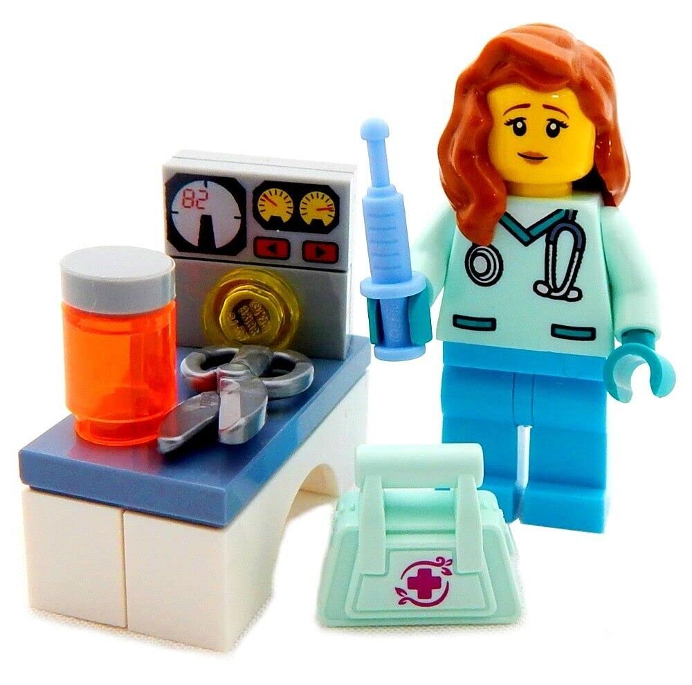 Booster Bricks Lego Nurse Minifigure - with Medical Supplies Minifig