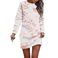 Women 2024 Crewneck Long Sleeve Oversized Cable Knit Chunky Pullover Short Sweater Dresses