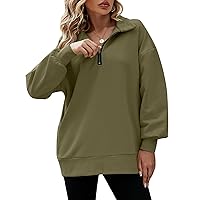 Kissonic Women's Oversized Half Zip Pullover Long Sleeve Drop Shoulder Sweatshirt