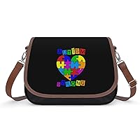 Autism Heart Puzzle Autism Awareness Cute Shoulder Bag Removable Straps Crossbody Bag Waterproof Leather Handbag for Women
