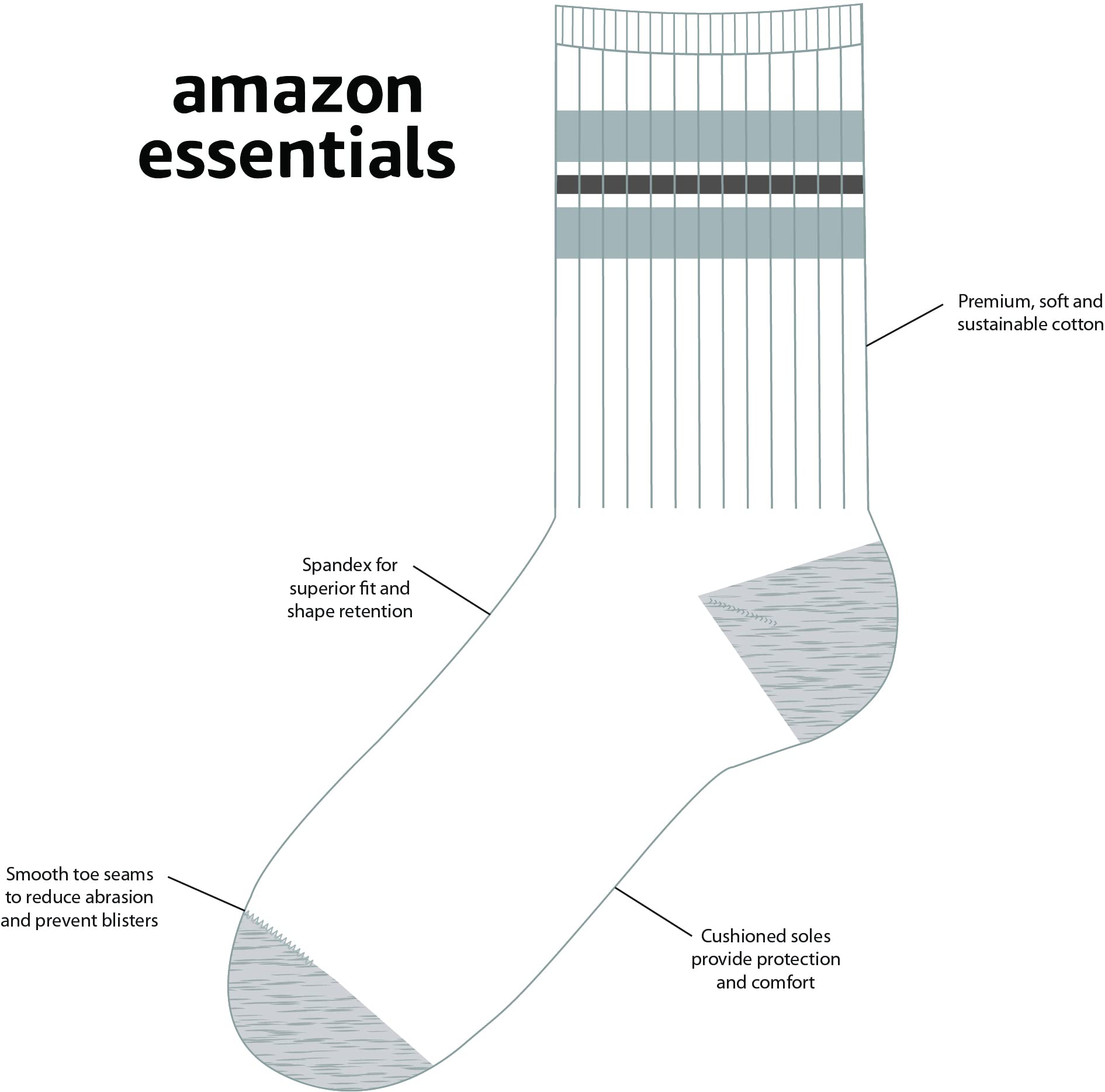 Amazon Essentials Boys' Cotton Crew Gym Socks, Pack of 10