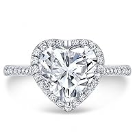 Kiara Gems 2.50 CT Heart Moissanite Engagement Ring Colorless Wedding Bridal Solitaire Halo Bazel Solid Sterling Silver 10K 14K 18K Solid Gold Promise Ring