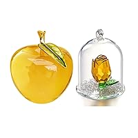 H&D Glaze Crystal Apple Paperweight Craft Decoration Crystal Enchanted Rose Flower Figurine Dreams Ornament in a Glass Dome Gifts for her(yellow)
