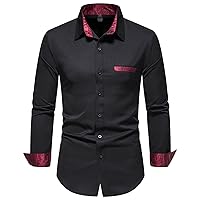 Men's Business Stitching Shirt Button Shirts for Wedding Party Prom Inner Contrast Formal Classic Casual Shirts
