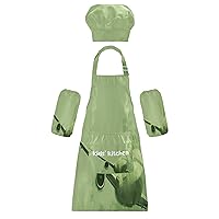 Green Airplane 3 Pcs Kids Apron Toddler Chef Painting Baking Gardening (with Pockets) Adjustable Artist Apron for Boys Girls-S