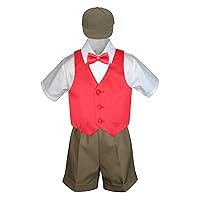 5pc Baby Toddler Boys Dark Khaki Shorts Hat Red Bow Tie Vest Suits Set (Extra Large:(18-24 months))