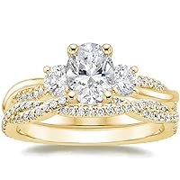 Center 7X5 mm Oval Cut Moissanite And Natural White Diamond Twisted Solitaire Engagement Ring In 14K Yellow Gold Jewelry Gift For Women Wedding (1 CT) Ring Size-3-12