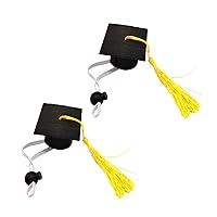 Mini Graduation Caps with Tassel Small Animal Bachelor Hat Graduation Photo Props Hat Holiday Costume Accessory 2 Pcs (Yellow)