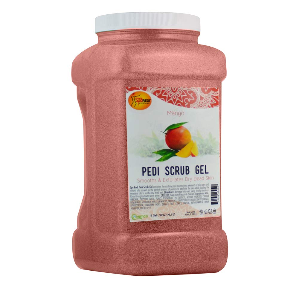 SPA REDI – Exfoliating Scrub Pumice Gel, Mango, 128 Oz - Manicure, Pedicure and Body Exfoliator Infused with Hyaluronic Acid, Amino Acids, Pantheno...