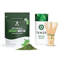 Tenzo Matcha Green Tea Powder BetterBoost (1.06 Ounce) with 100 Prong Bamboo Whisk