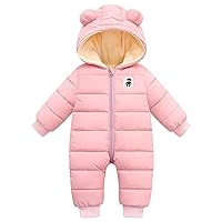 Baby Girls Snowsuit, Newborn Baby Winter Outfit Clothes, Infant Hooded Jacket, Pink Snow Suit Romper Coat for 0-3-6 Months Toddler