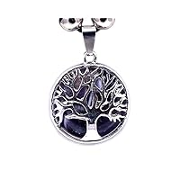 Tree of Life Round Silver Metal Healing Gemstone Crystal Cabochon Pendant Adjustable Necklace - Womens Fashion Handmade Celestial Jewelry Boho Accessories