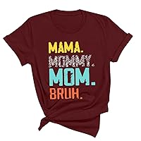 Mama Mommy Mom Bruh Shirts Women Funny Letter Graphic Tee Tops 2024 Mother's Day Summer Casual Fitted Gift T-Shirts