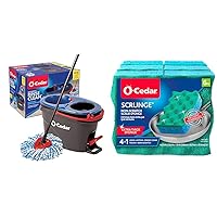 O-Cedar EasyWring RinseClean Microfiber Spin Mop & Bucket Floor Cleaning System, Grey & Scrunge Multi-Use (Pack of 6) Non-Scratch, Odor-Resistant All-Purpose Scrubbing Sponge