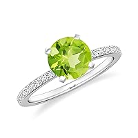 Natural Peridot Round Solitaire Ring for Women Girls in Sterling Silver / 14K Solid Gold/Platinum