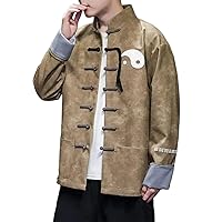 WOLONG Autumn Retro Embroidered Disc Button Jacket Men's Chinese Style Loose Casual High Street Jackets Men Overcoat