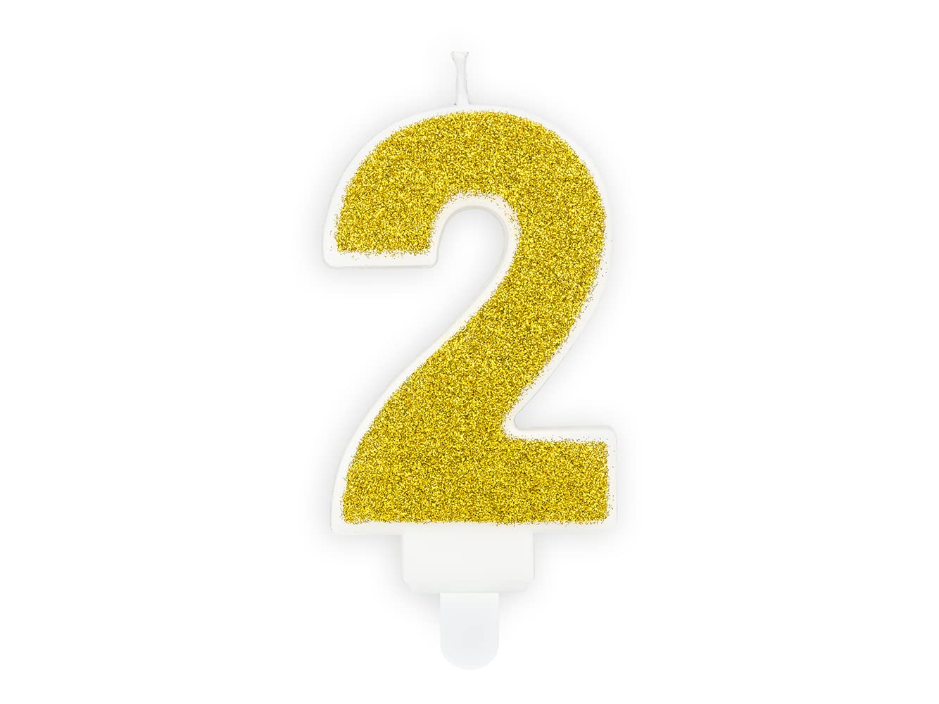 PartyDeco Cake Candle Number 2 Two with Glitter Gold Birthday Child Adult