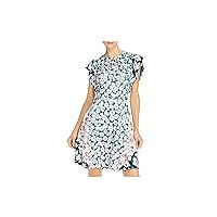 Rebecca Taylor Womens Green Zippered Gathered Lined Skirt Keyhole Front Floral Flutter Sleeve Round Neck Above The Knee Fit + Flare Dress 00