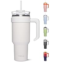 40 oz Tumbler with Handle, Insulated Tumbler with Lid and Straw, Large Metal Sports Water Bottle Jug, Stainless Steel Travel Coffee Mug Thermal Cup, Cream