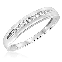 My Trio Rings - 1/15 CT Round Diamond Mens Band in 14K White gold- Size 7.75