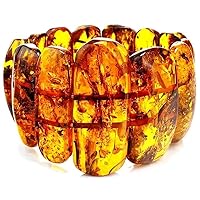 Unisex Bracelet 50x20mm Natural Gemstone Amber Oval shape Smooth cut beads 7 inch stretchable bracelet for men & women. | STBR_00301