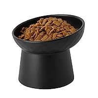6 inch Small Ceramic Raised Cat Bowls, Tilted Elevated Food or Water Bowls, Stress Free, Backflow Prevention, Dishwasher and Microwave Safe, Lead & Cadmium Free(Black 6 inch)