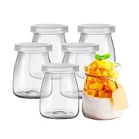 6PCS glass yogurt jars with lids ，pudding glass jars， mini yogurt dessert Clear glass jar, container for jello/Honey/jam/Mousse/Cake/milk,party, gifts(200ML)