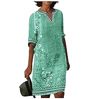 Fall Short Sleeve Nice Tunic Dress Womens School Mini Vneck with Pockets Dress Comfy Printed Thin Lighweight Green M