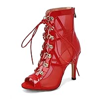 AOQUNFS Women's Peep Toe Latin Dance Boots Salsa Lace-up Ankle Party Ballroom Dance Shoes,DS-K99