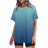 Tops for Women Summer Short Sleeve T Shirts Dressy Casual T-Shirts O Neck Casual Clothes Gradient Print Graphic Tees
