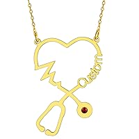 Custom4U Stethoscope Name Necklace Personalized Custom Nameplate Nurse Necklaces Chain 16