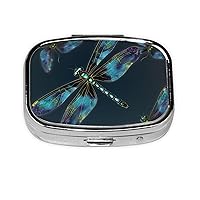Square Pill Box Dragonfly Cute Small Pill Case 2 Compartment Pillbox for Purse Pocket Portable Pill Container Holder to Hold Vitamins Medication Fish Oil and Supplements